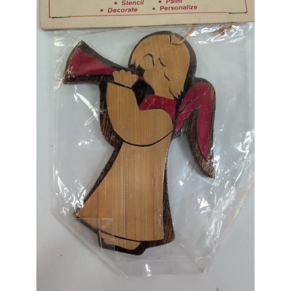 Vintage Wooden Angel Cutout Christmas Ornament Handmade Hanging Rustic 4 In
